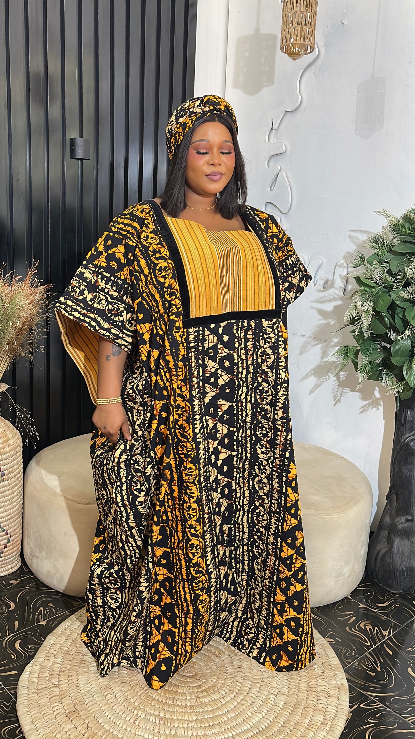 Anike Elegant Ankara Bubu kaftan dress with Aso oke