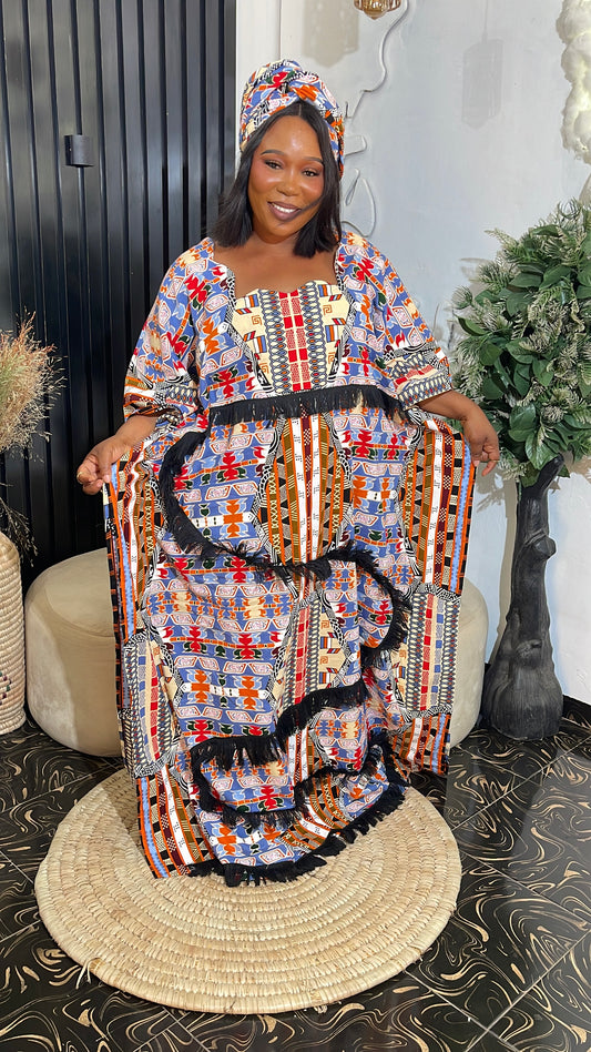 Adun Elegant Ankara Bubu kaftan dress with fringes