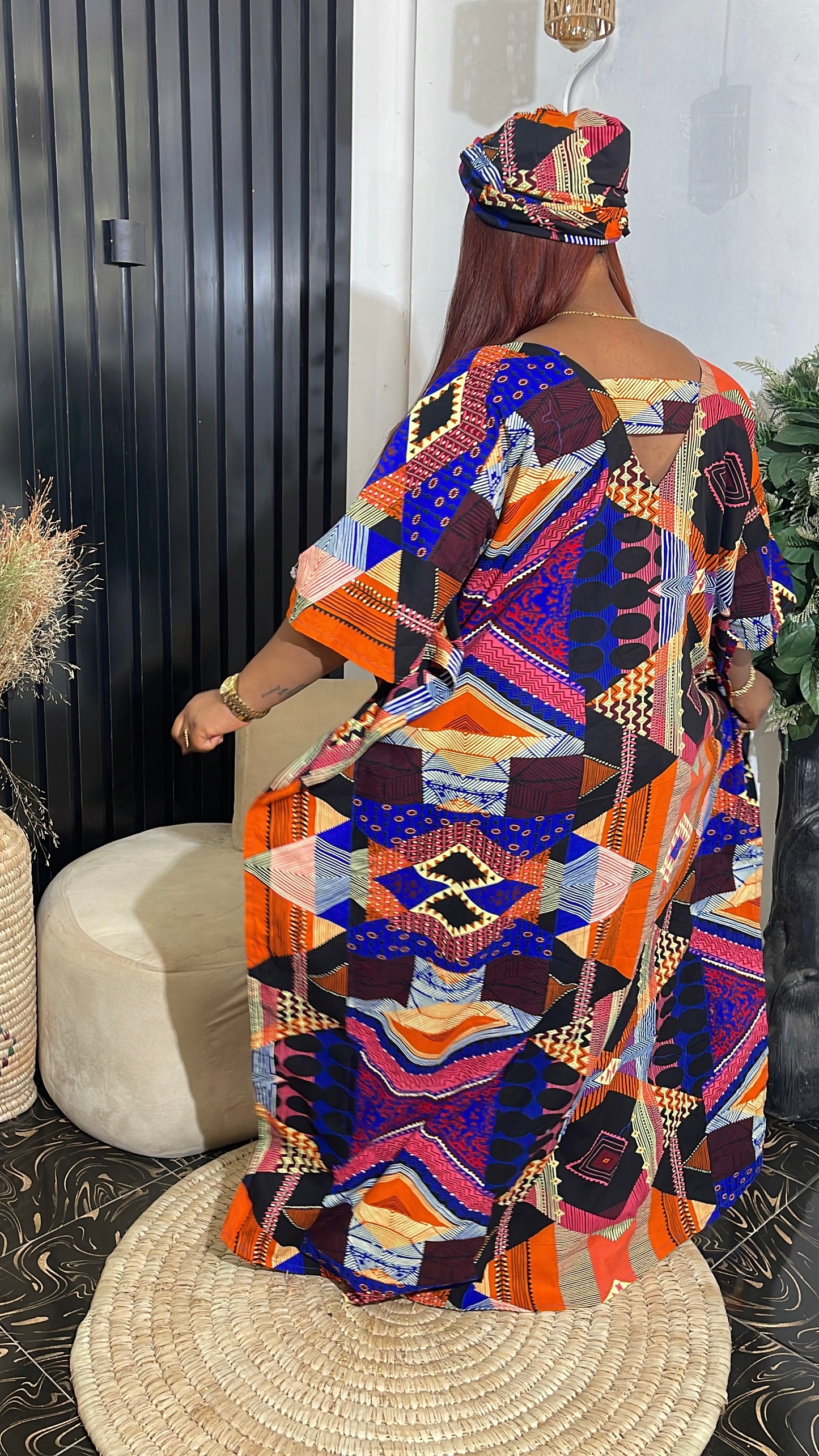 Adunola Elegant Ankara Bubu kaftan dress with fringes