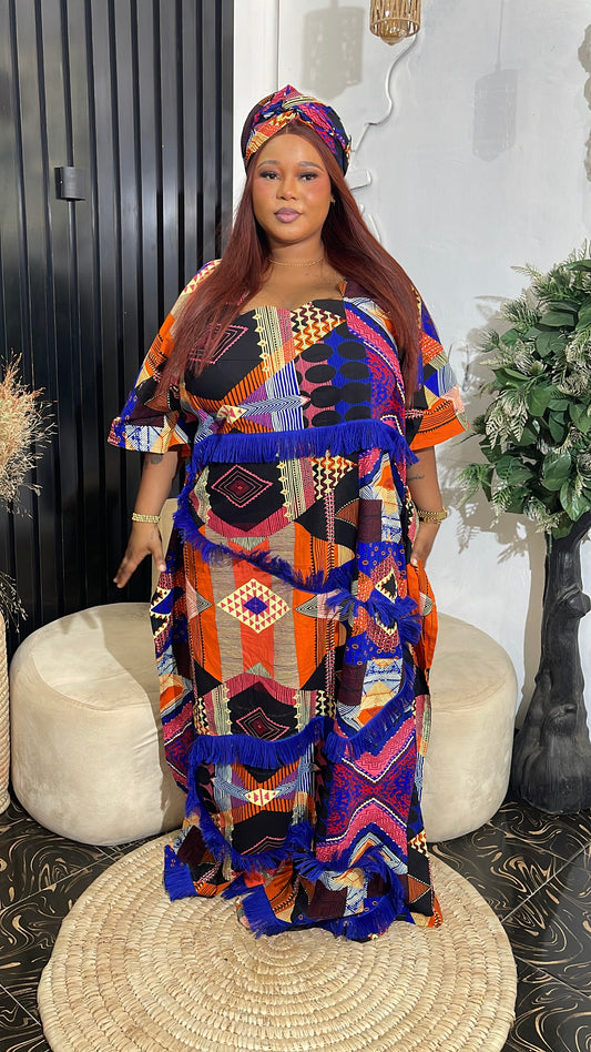 Adunola Elegant Ankara Bubu kaftan dress with fringes