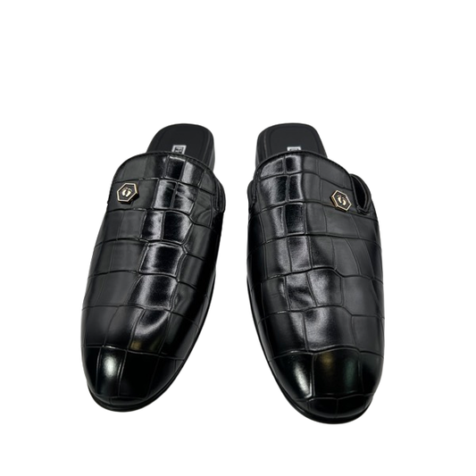 African Men Leather full Black Half Shoe