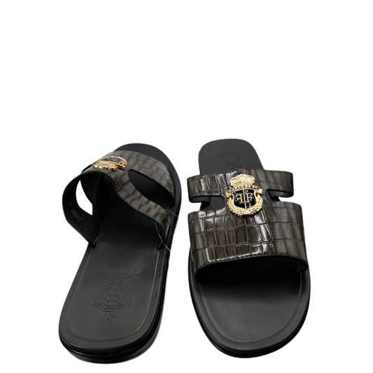 Men slide in brown in gray