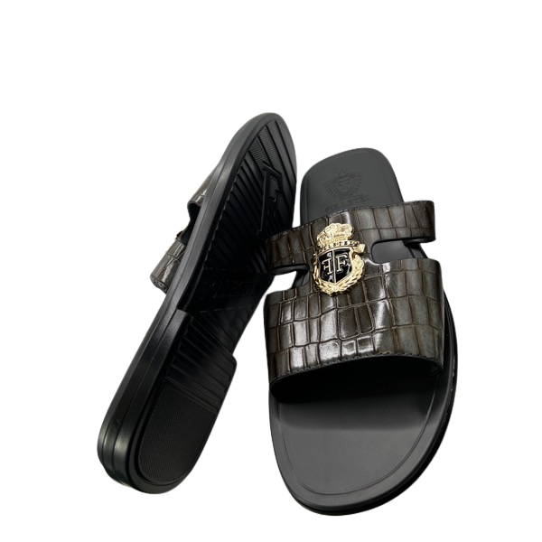 Men slide in brown in gray